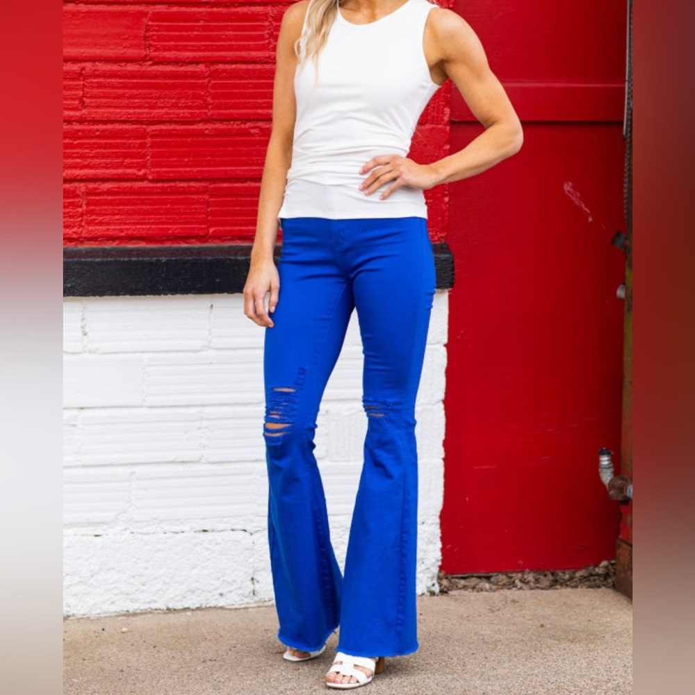 NWT’s Cobalt Distressed Knee Flare Pants